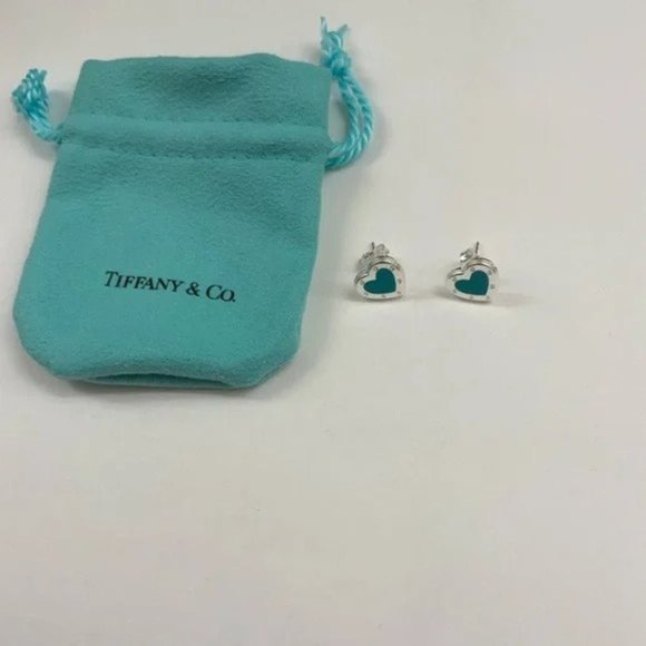 Tiffany & Co. Blue Enamel Heart Earrings in Sterling Silver - Picture 2 of 3